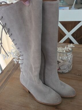 Sofft Sharnell II Over-the-Knee Suede Lace-Up Boots in Taupe